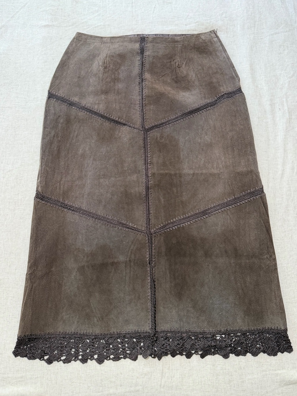 VTG NWT deadstock Addition Elle 100% genuine suede whipstitch brown skirt - 14